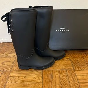 Tall COACH Tristee Lace-Up Rain Boots  NEW IN BOX | Sz 10